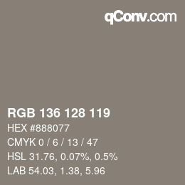 颜色代码: RGB 136 128 119 | qconv.com