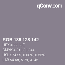 Color code: RGB 136 128 142 | qconv.com