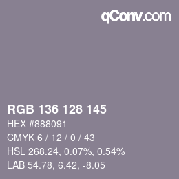 Color code: RGB 136 128 145 | qconv.com