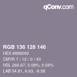 Color code: RGB 136 128 146 | qconv.com