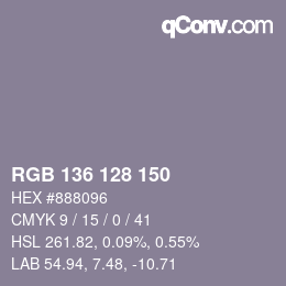 カラーコード: RGB 136 128 150 | qconv.com