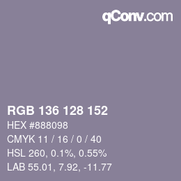 カラーコード: RGB 136 128 152 | qconv.com
