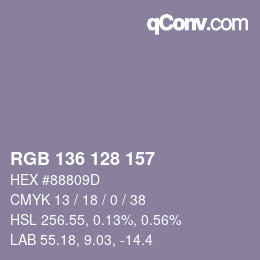 颜色代码: RGB 136 128 157 | qconv.com