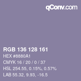 Color code: RGB 136 128 161 | qconv.com