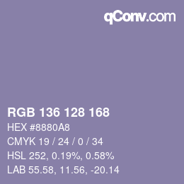 Color code: RGB 136 128 168 | qconv.com