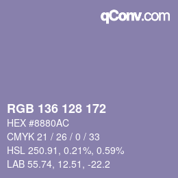 カラーコード: RGB 136 128 172 | qconv.com