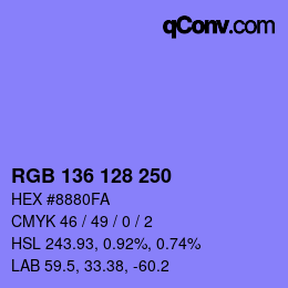 Color code: RGB 136 128 250 | qconv.com