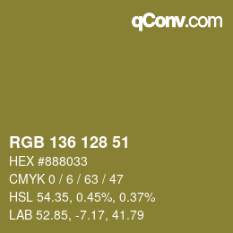カラーコード: RGB 136 128 51 | qconv.com