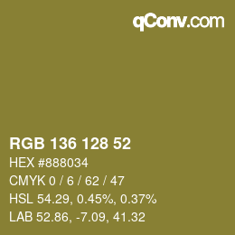 Color code: RGB 136 128 52 | qconv.com