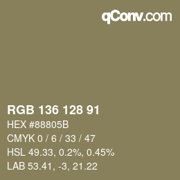 Color code: RGB 136 128 91 | qconv.com