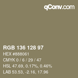 Color code: RGB 136 128 97 | qconv.com