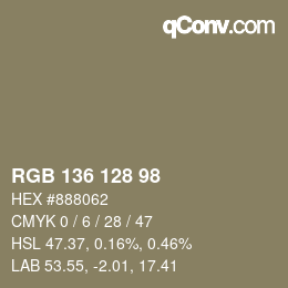 Color code: RGB 136 128 98 | qconv.com