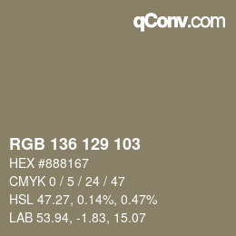 Color code: RGB 136 129 103 | qconv.com