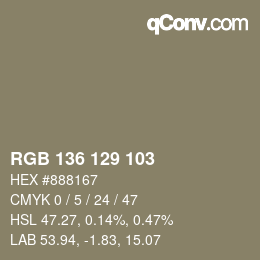 カラーコード: RGB 136 129 103 | qconv.com