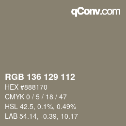 Color code: RGB 136 129 112 | qconv.com