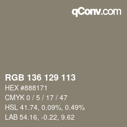 Color code: RGB 136 129 113 | qconv.com