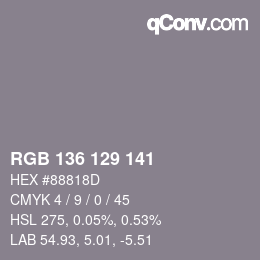 Color code: RGB 136 129 141 | qconv.com