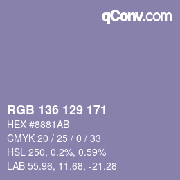 Color code: RGB 136 129 171 | qconv.com