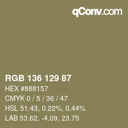 Color code: RGB 136 129 87 | qconv.com
