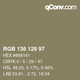 Color code: RGB 136 129 97 | qconv.com