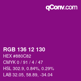 Color code: RGB 136 12 130 | qconv.com