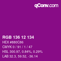 Color code: RGB 136 12 134 | qconv.com