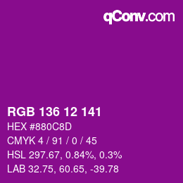 Color code: RGB 136 12 141 | qconv.com