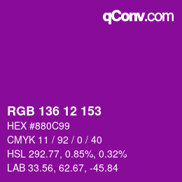 Color code: RGB 136 12 153 | qconv.com