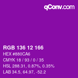 カラーコード: RGB 136 12 166 | qconv.com