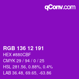 Color code: RGB 136 12 191 | qconv.com
