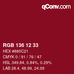Color code: RGB 136 12 33 | qconv.com