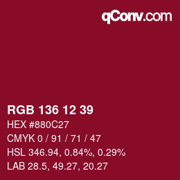 Color code: RGB 136 12 39 | qconv.com