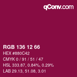 Color code: RGB 136 12 66 | qconv.com