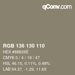 Color code: RGB 136 130 110 | qconv.com