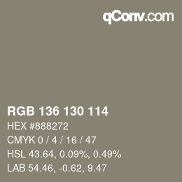 Color code: RGB 136 130 114 | qconv.com