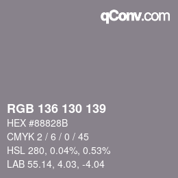 Color code: RGB 136 130 139 | qconv.com