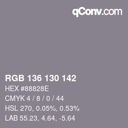 Color code: RGB 136 130 142 | qconv.com
