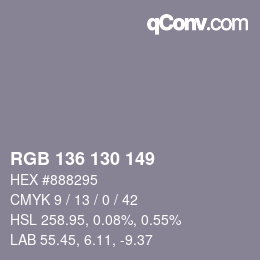 Color code: RGB 136 130 149 | qconv.com