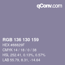 Color code: RGB 136 130 159 | qconv.com