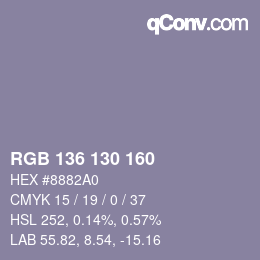 Color code: RGB 136 130 160 | qconv.com