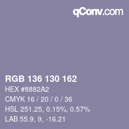 カラーコード: RGB 136 130 162 | qconv.com