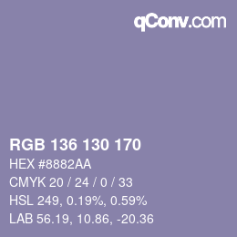 Color code: RGB 136 130 170 | qconv.com