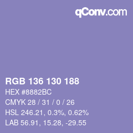 Color code: RGB 136 130 188 | qconv.com