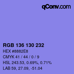 Color code: RGB 136 130 232 | qconv.com