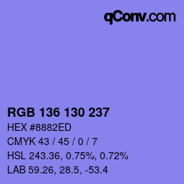 Color code: RGB 136 130 237 | qconv.com