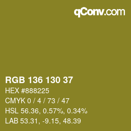Color code: RGB 136 130 37 | qconv.com