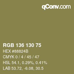 颜色代码: RGB 136 130 75 | qconv.com