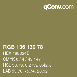 Color code: RGB 136 130 78 | qconv.com