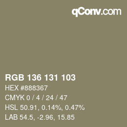 Color code: RGB 136 131 103 | qconv.com