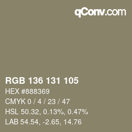 Color code: RGB 136 131 105 | qconv.com